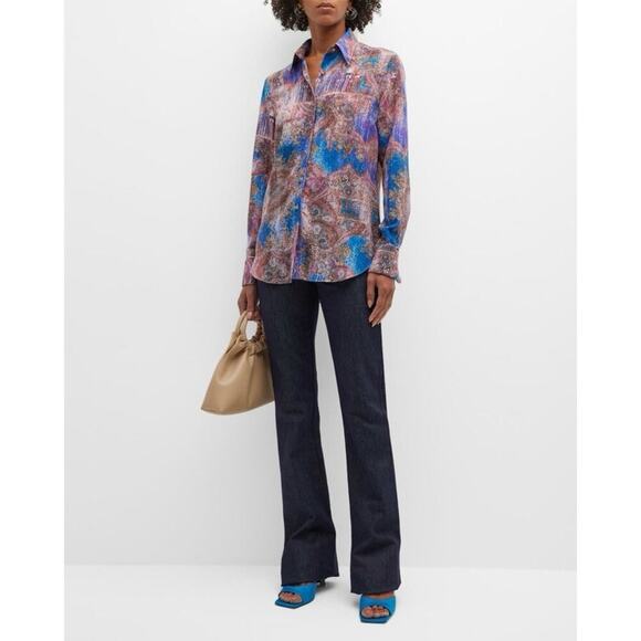 Robert Graham Gabriela Silk-Blend Paisley-Print Button-Down Shirt Sz XS - Picture 1 of 10